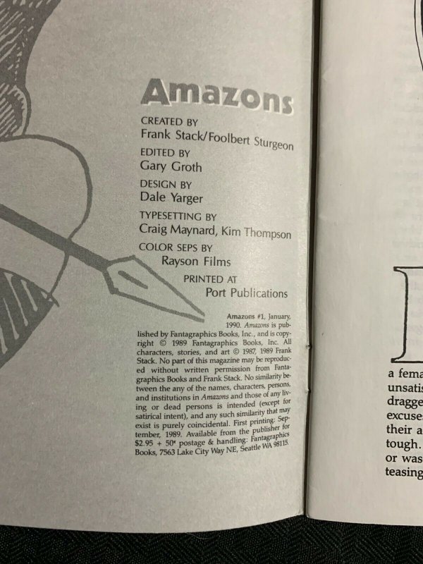1990 AMAZONS by Foolbert Stergeon #1 FVF 7.0 1st Fantagraphics SC
