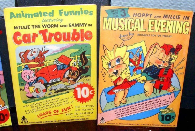 1946 Fawcett Comic Book Set 6 Paper Tippy Toy Play Captain Marvel WW2 Mary Hoppy 