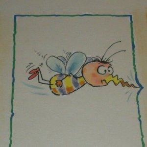 GET WELL SOON Cartoon Bee w/ Broken Stinger 7x11 Greeting Card Art #9251