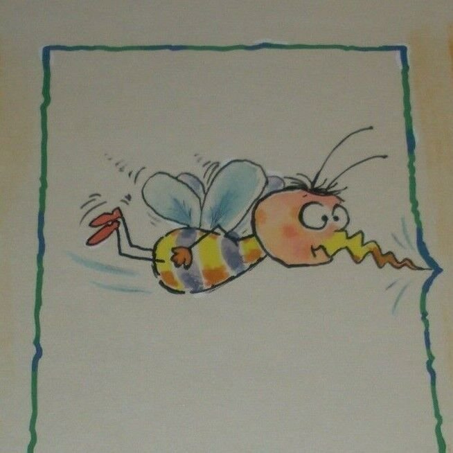 GET WELL SOON Cartoon Bee w/ Broken Stinger 7x11 Greeting Card Art #9251