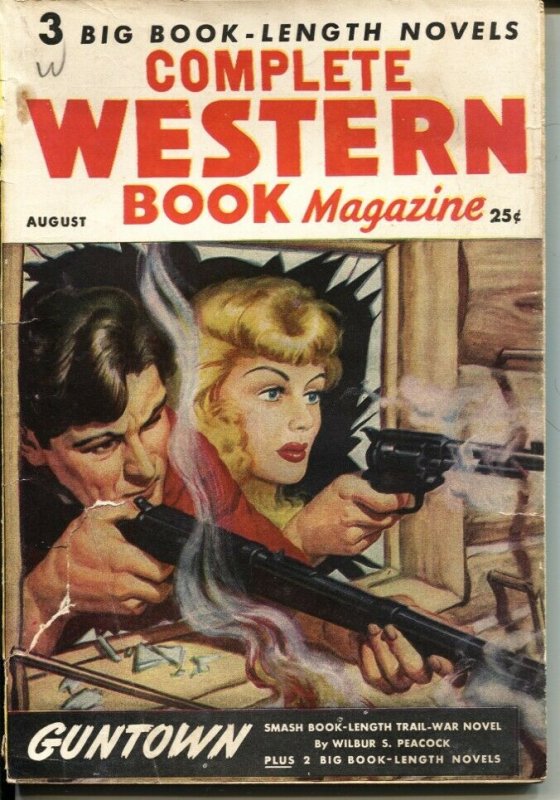 COMPLETE WESTERN BOOK--AUG 1947--BLONDE GIRL COVER ART-VIOLENT PULP THRILLS