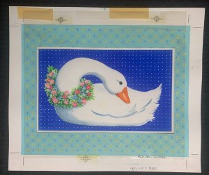 THINKING OF YOU White Duck with Flowers Around Neck 13x11 Greeting Card Art #nn