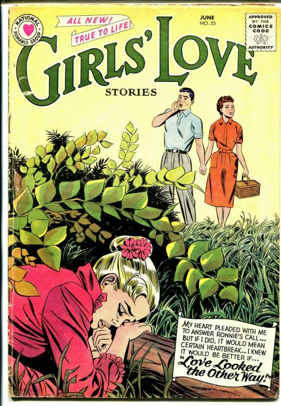 Girls' Love #55 1958 DC-girl in underbrush cover-love triangle issue-VG