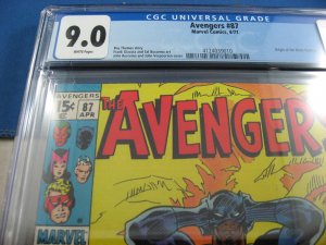 AVENGERS 87 CGC 9.0 ORIGIN BLACK PANTHER WHITE PAGES MARVEL 1971 