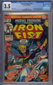 MARVEL PREMIERE #15 CGC 3.5 ORIGIN 1ST IRON FIST HAROLD MEACHUM 