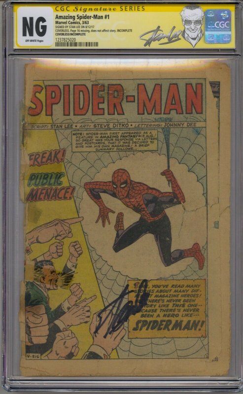 AMAZING SPIDER-MAN #1 CGC SS SIGNED STAN LEE 1ST CHAMELEON J JONAH JAMESON