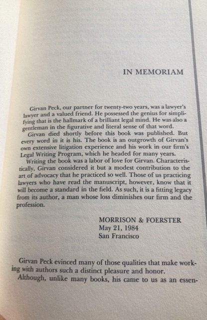 Writing, persuasive briefs, 1984, peck,289p