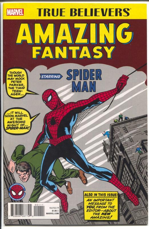 True Believers Amazing Fantasy #15 2017-reprints Spider-man origin-Ditko-VF/NM