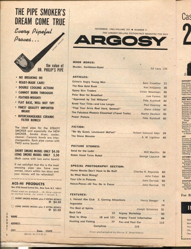 Argosy 11/1963-Popular-Civil War-Mafia-crime-Steeger-pulp thrills-VG