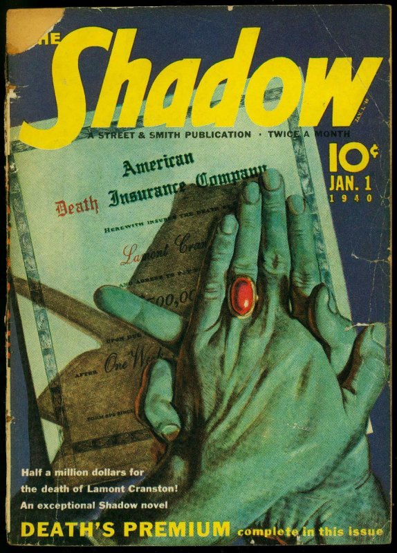 The Shadow Pulp January 1 1940- Death's Premium- Maxwell Grant G/VG