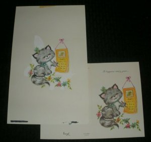 HAPPY BIRTHDAY Cute Grey Kitten Marking Calendar 6.5x11 Greeting Card Art #8344