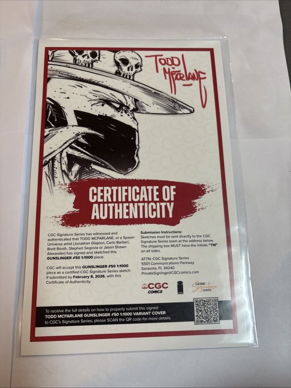 Gunslinger Spawn 50 1:1000 Signed Todd McFarlane COA + Carlos Barberi Original