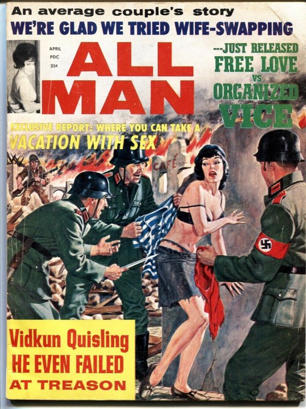 ALL MAN-04/1965-STANLEY PUBS-NAZI MENACE NAKED GIRL-TERROR-PULP-EXPLOITATION