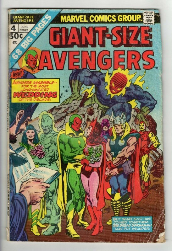 Giant Size Avengers #4 ORIGINAL Vintage 1975 Marvel Comics Wanda Vision Wedding