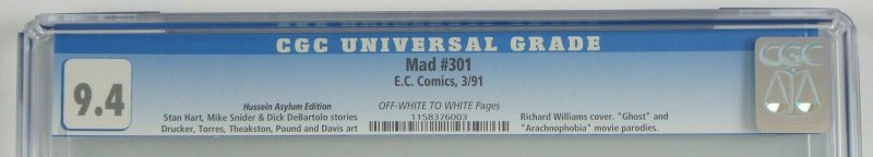 Mad Magazine #301 CGC 9.4 - RARE Hussein Asylum Edition - NKOTB March 1991 