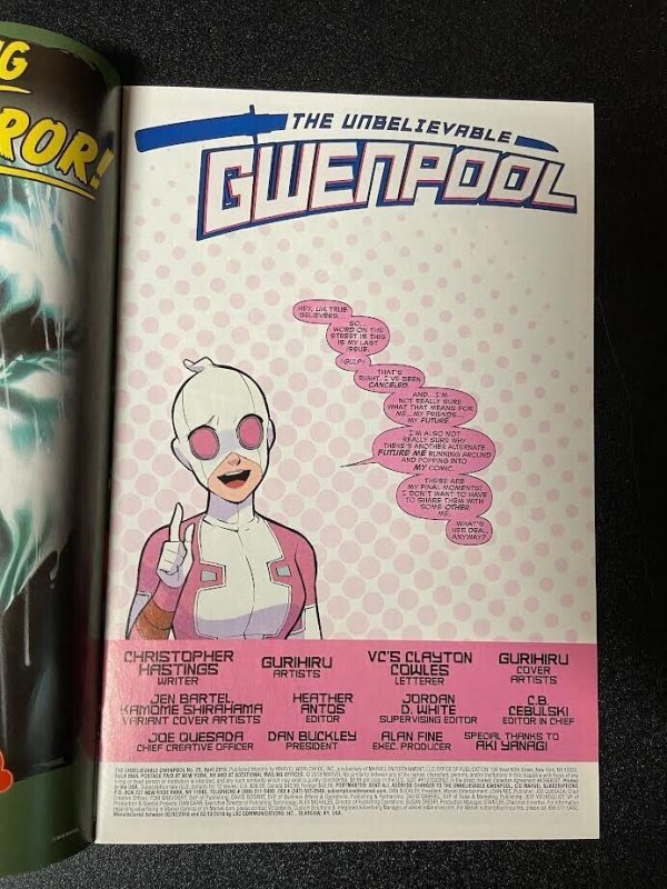 THE UNBELIEVABLE GWENPOOL #25 BARTEL VARIANT