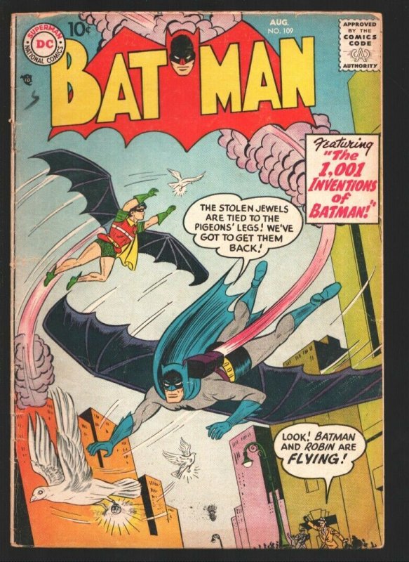 Batman #109 1957-DC-The 1,000 Inventions of Batwoman-Batman Flying on cover-VG