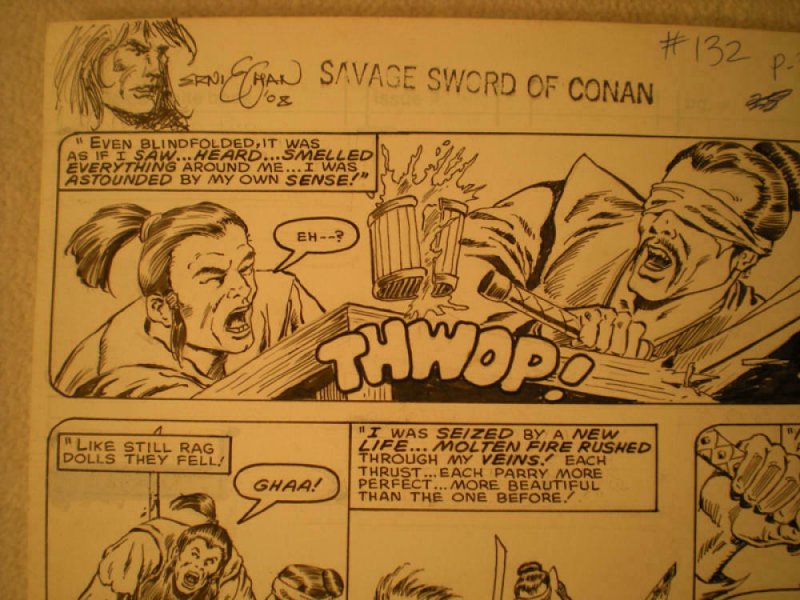 ERNIE CHAN Published Original Art SAVAGE SWORD of CONAN #132, pg #31 Sword fight