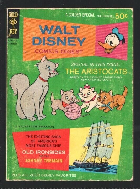 Walt Disney Comics Digest #27 1970-Carl Barks-old Ironsides-Aristocats-Donald... 