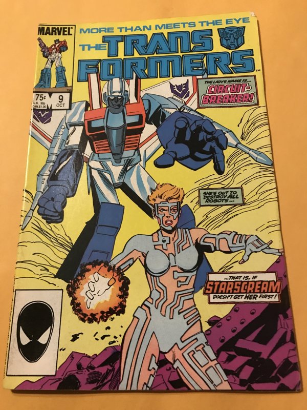 THE TRANSFORMERS #9 : Marvel 10/85 VF- White Pages; 1st Starscream, Circuit B