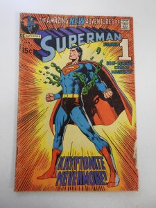 Superman #233 (1971) GD/VG Condition moisture stains, bug chew fc