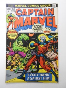 Captain Marvel #25 (1973) Hulk/Namor Battle Royale! Beautiful Fine- Condition!