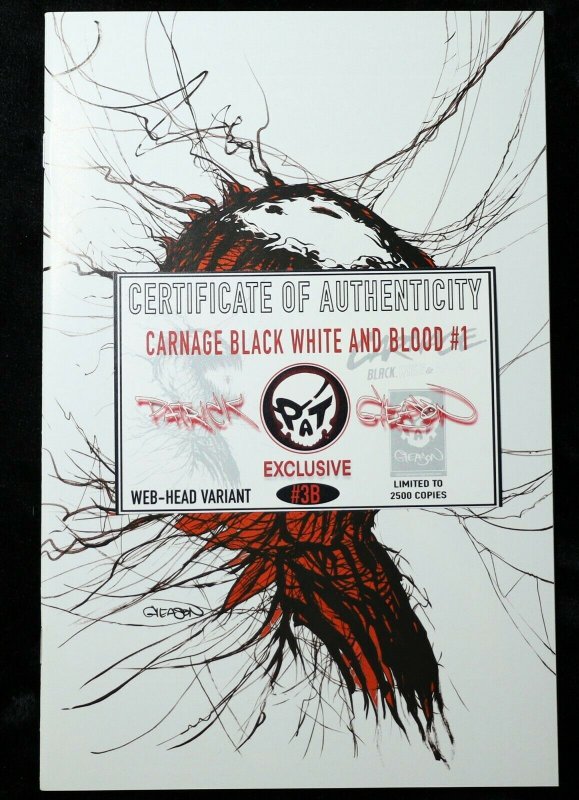 Carnage:Black White and Blood #1 Patrick Gleason White Virgin Variant Marvel COA 