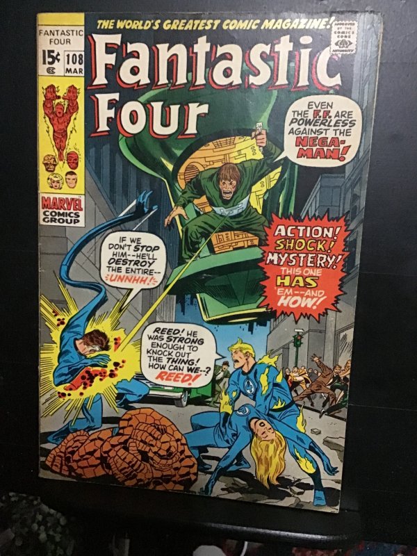 Fantastic Four #108 (1971) mid high grade 1st Nega-Man! FN+ Wow!