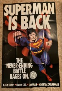 1993 SUPERMAN IS BACK 28x42 Promo Poster FVF 7.0 SIGNED 4X Simonson Janke ++