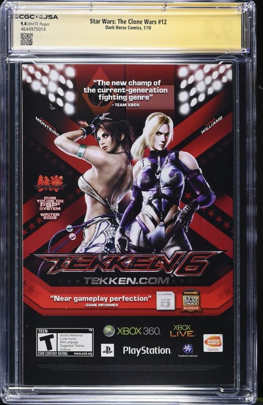 Star Wars: The Clone Wars #12 (1/10) signed by Matt Lanter Graded CGC 9.4