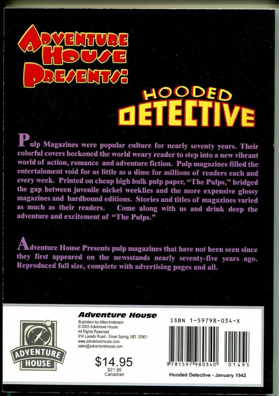 Hooded Detective 1/1942- High Adventure-pulp reprint-Whispering Eye-NM