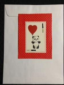 VALENTINES DAY Cute Panda with Red Heart Balloon 5x7 Greeting Card Art V9696