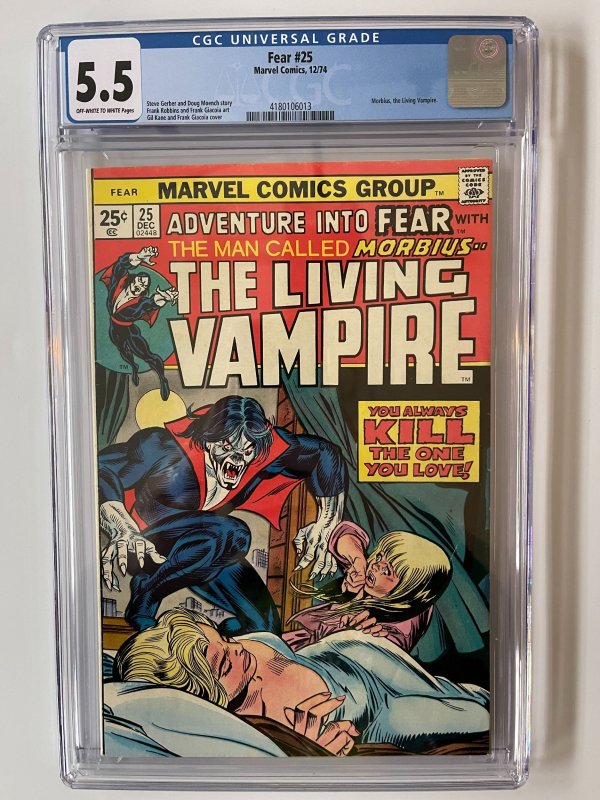 Adventure into FEAR 25  CGC 5.5  - MORBIUS THE LIVING VAMPIRE MARVEL (1974)