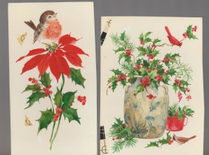 CHRISTMAS 2pcs Birds w/ Holly & Poinsettia 4.5x6 Greeting Card Art #859 3502 