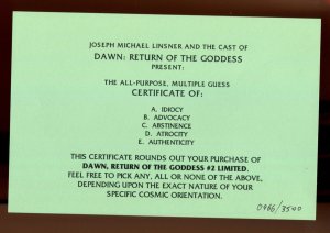 DAWN: RETURN OF THE GODDESS #2 - LIMITED - SIGNED BY M.J. LINSNER (9.2) 1999