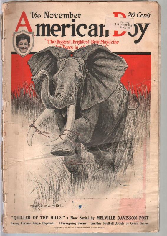 American Boy 11/1921-Elephant cover-adventure-pulp fiction-baseball-P/FR