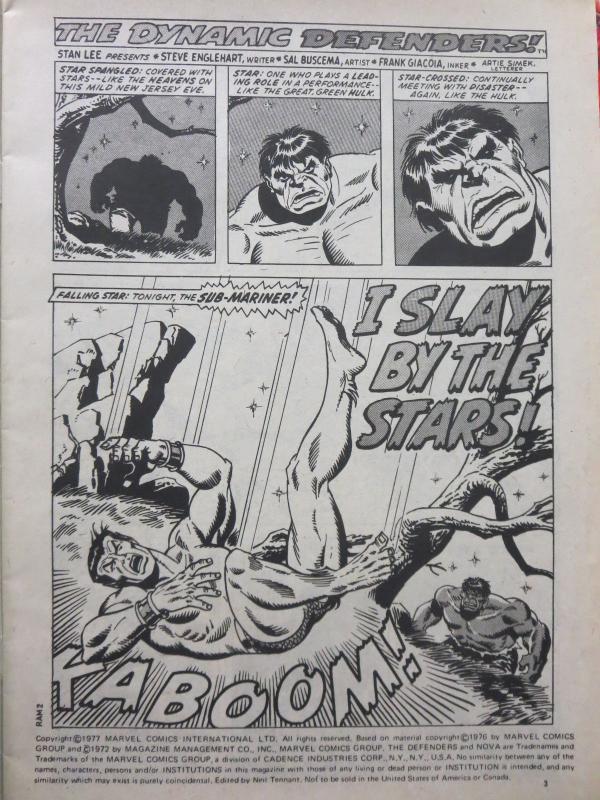 Rampage (Marvel UK Oct. 26 1977) #2 Defenders Nova Dr. Strange Hulk NO Plane!