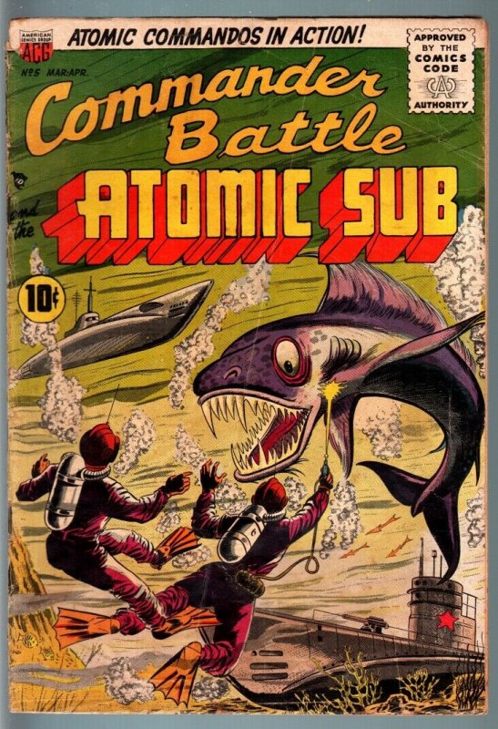 COMMANDER BATTLE AND THE ATOMIC SUB #5-ATOMIC EXPLOSION-COMMIES-3-D EFFECT! G/VG 