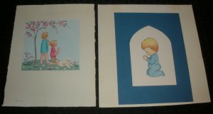 CHRISTMAS Boy & Girl Praying w/ Lamb Cherry Blossom 7x7 Greeting Card Art #FL57