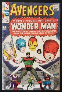 AVENGERS #9  1ST APPEARANCE OF WONDER MAN STAN LEE DON HECK 1964 MARVEL GD