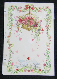 VALENTINES DAY Hanging Basket with Pink Flowers 4.5x7 Greeting Card Art #V3520