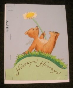 BIRTHDAY Hooray Teddy Bear w/ Flower 4.5x6 Greeting Card Art #B594