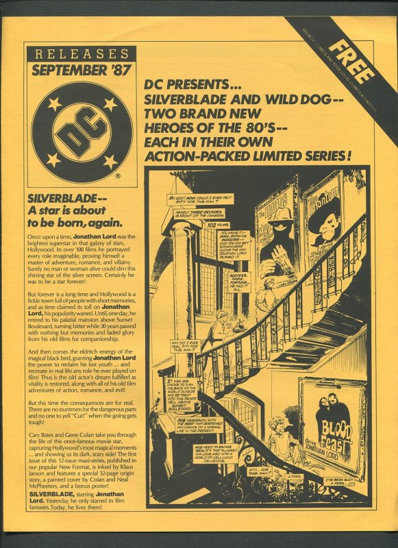 DC Releases Promotional Flyer #40  / Silverblade /  September 1987