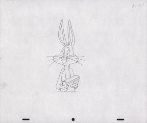 Bugs Bunny Animation Pencil Art - B-21 - Holding Papers - Worried Look