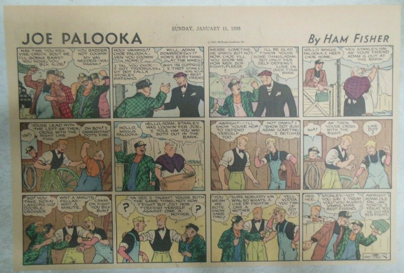 (53) Joe Palooka Sunday Pages by Ham Fisher from 1939 Size: 11 x 15 inches C. Y. 