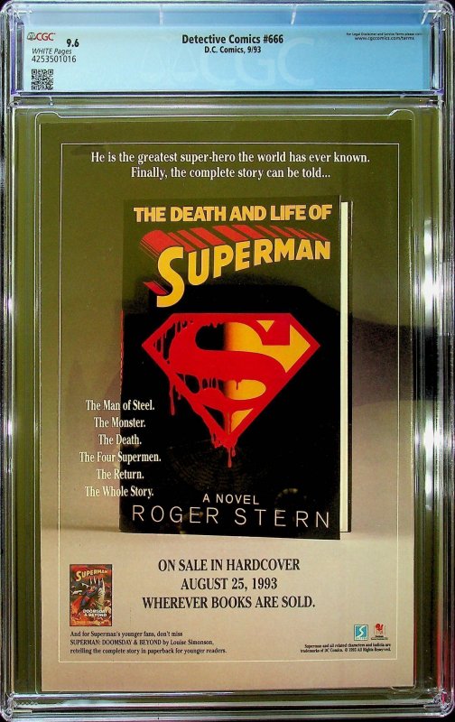 Detective Comics #666 (1993) - CGC 9.6 - Cert#4253501016