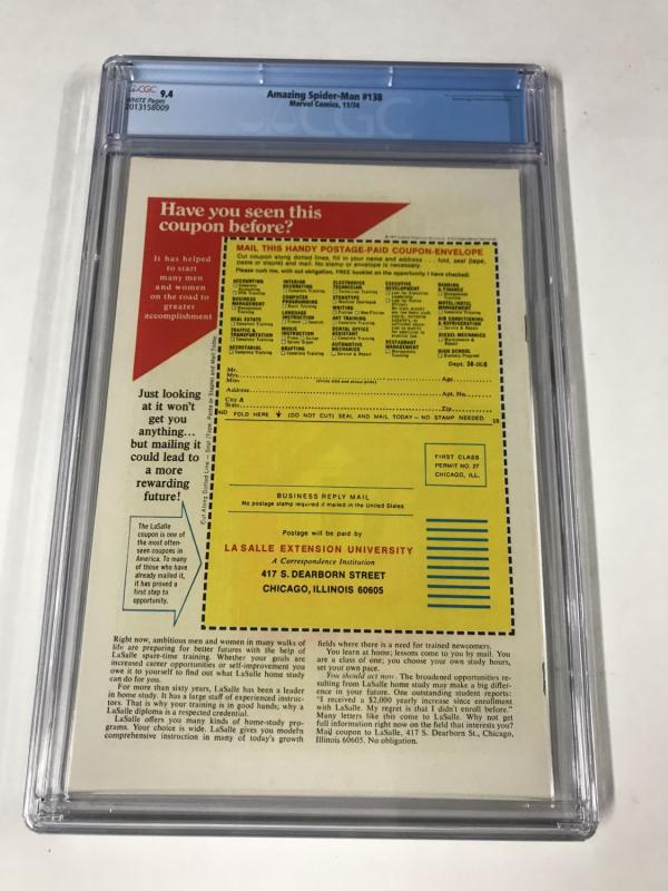 Amazing Spider-Man #138 CGC 9.4
