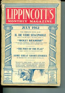 Lippincott's Monthly Magazine 7/1912-early pulp format-over 100 years old-VG