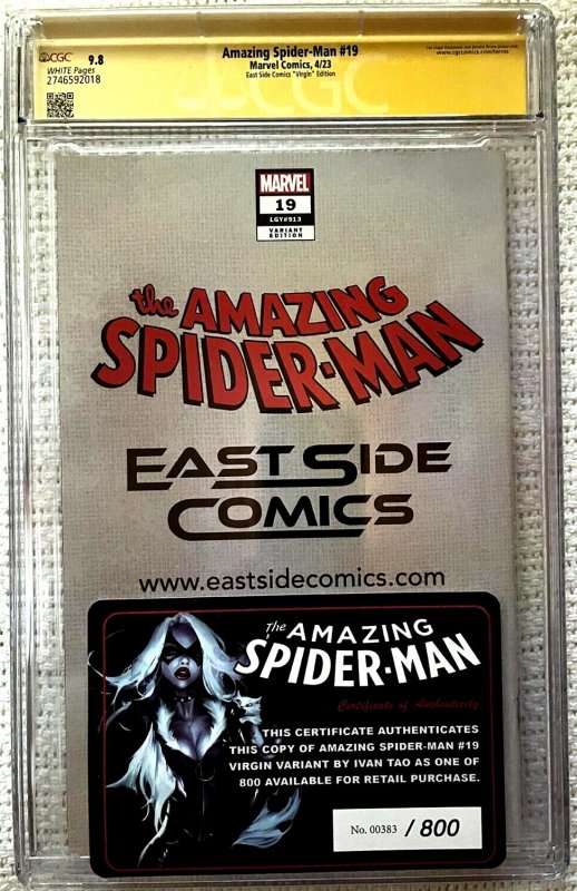 ?~MARVEL~AMAZING SPIDER-MAN #19~IVAN TAO VIRGIN~SKETCHED & SIGNED~?~CGC 9.8~?