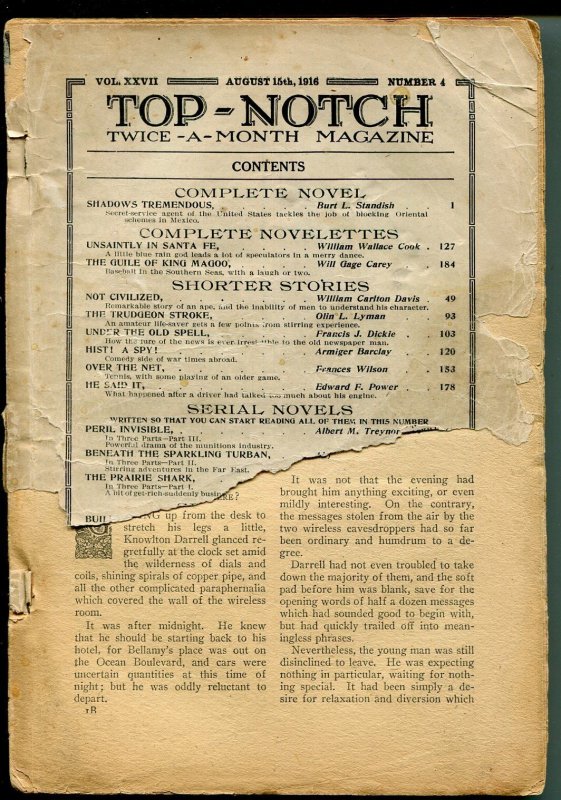 TOP-NOTCH 8/15/1916-STREET&SMITH-PULP THRILLS-pr/fr